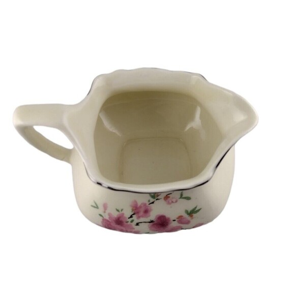 Vintage WS George Gravy Boat Silver Trim Pink Floral Buds Creamer Crazing READ - Picture 4 of 10